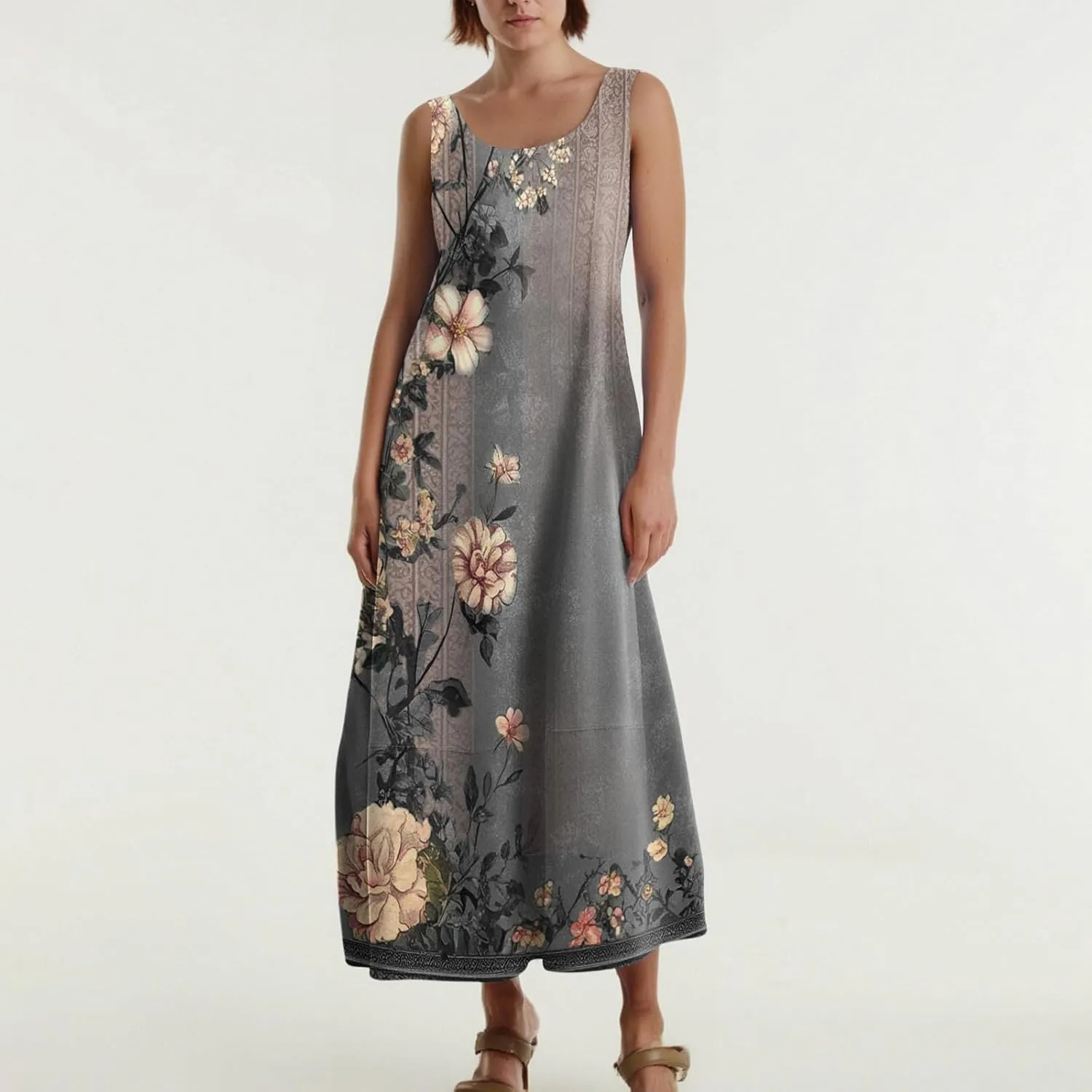 Womens Dresses Sleeveless Scoop Neck Tank Dress Loose Flowy Sundress 2025 Summer Beach Vacation Casual Maxi Dress