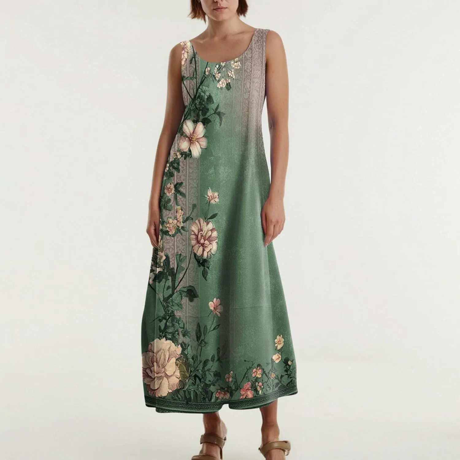Womens Dresses Sleeveless Scoop Neck Tank Dress Loose Flowy Sundress 2025 Summer Beach Vacation Casual Maxi Dress