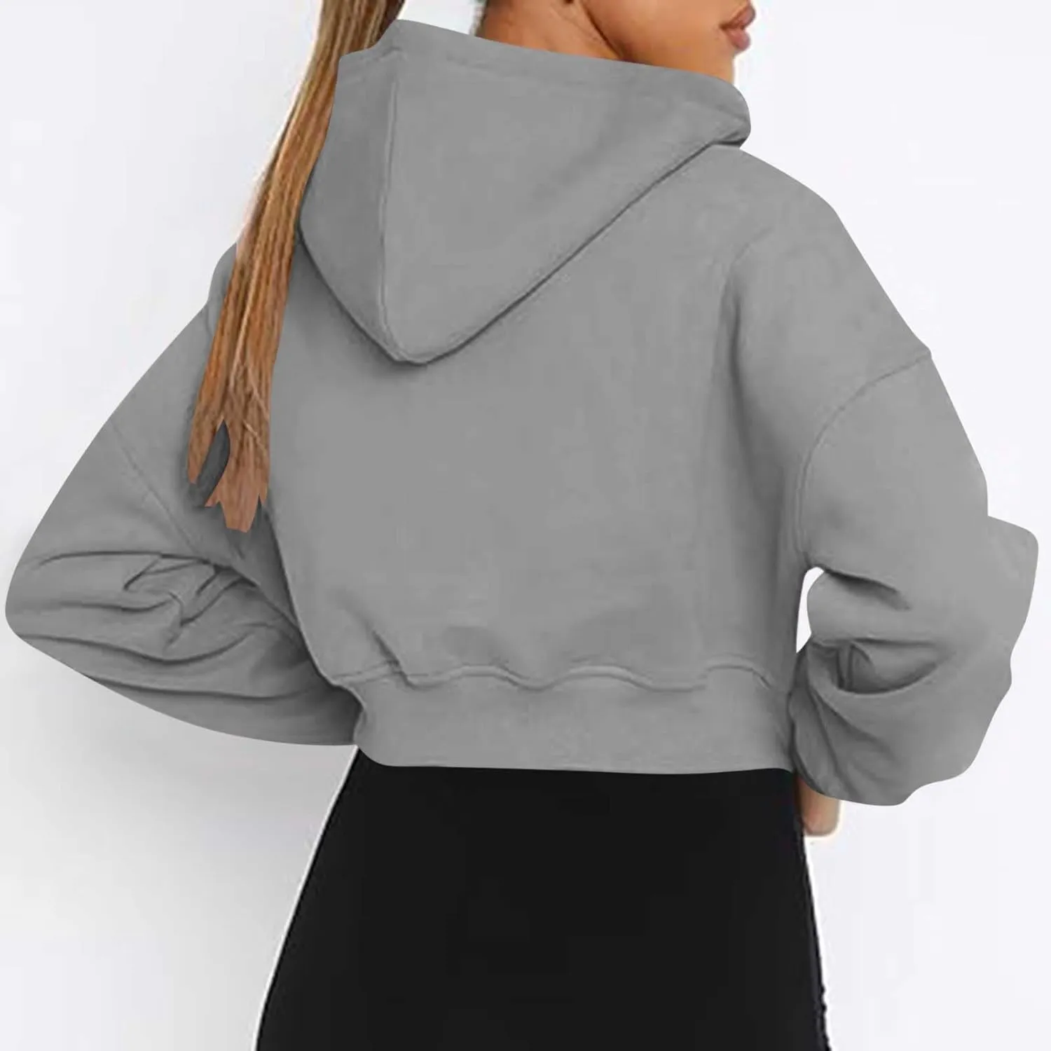 Women's Half Zipper Cropped Sweatshirts Hoodies,Casual V Neck Long Sleeve Pullover Tunic Comfy Basic Tops