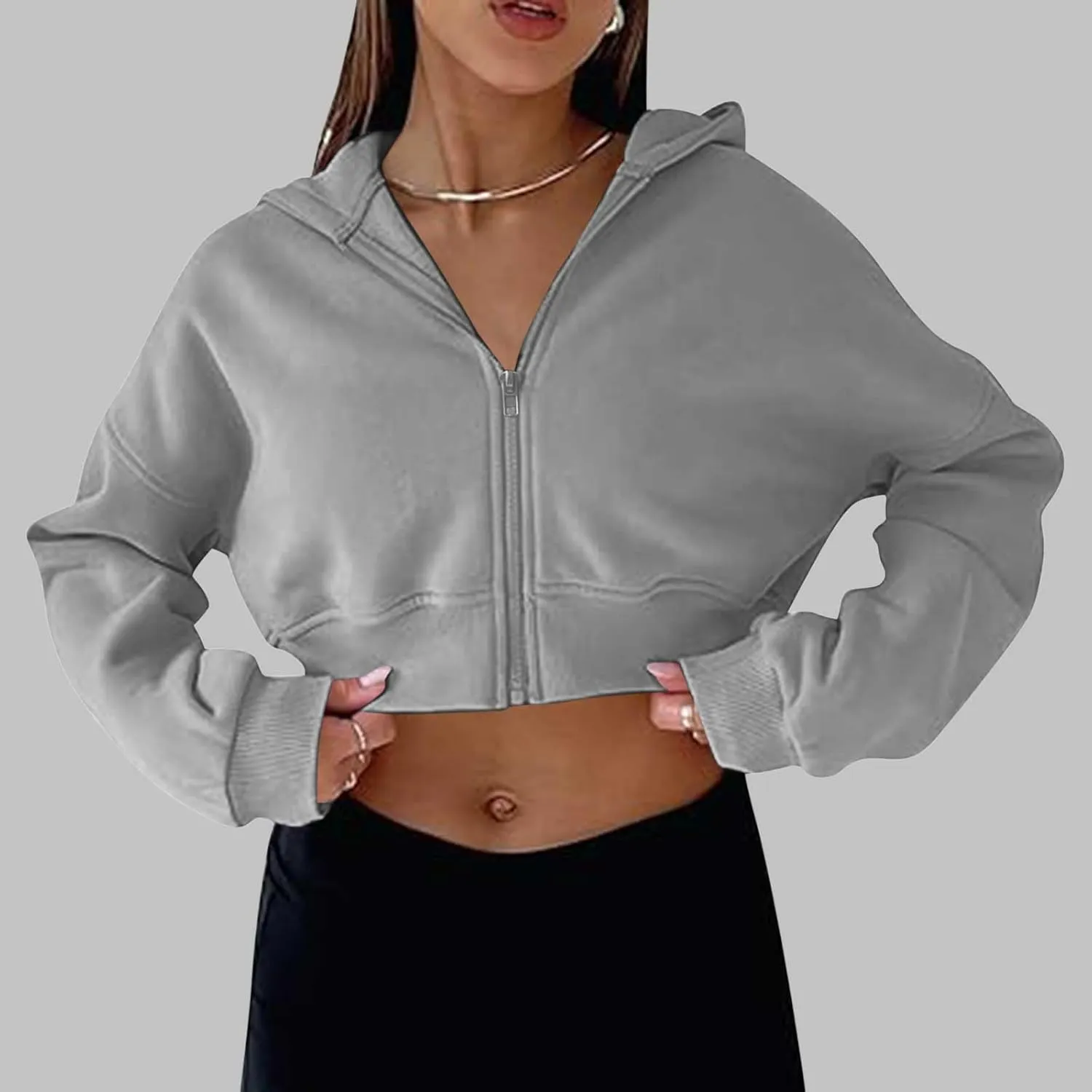 Women's Half Zipper Cropped Sweatshirts Hoodies,Casual V Neck Long Sleeve Pullover Tunic Comfy Basic Tops