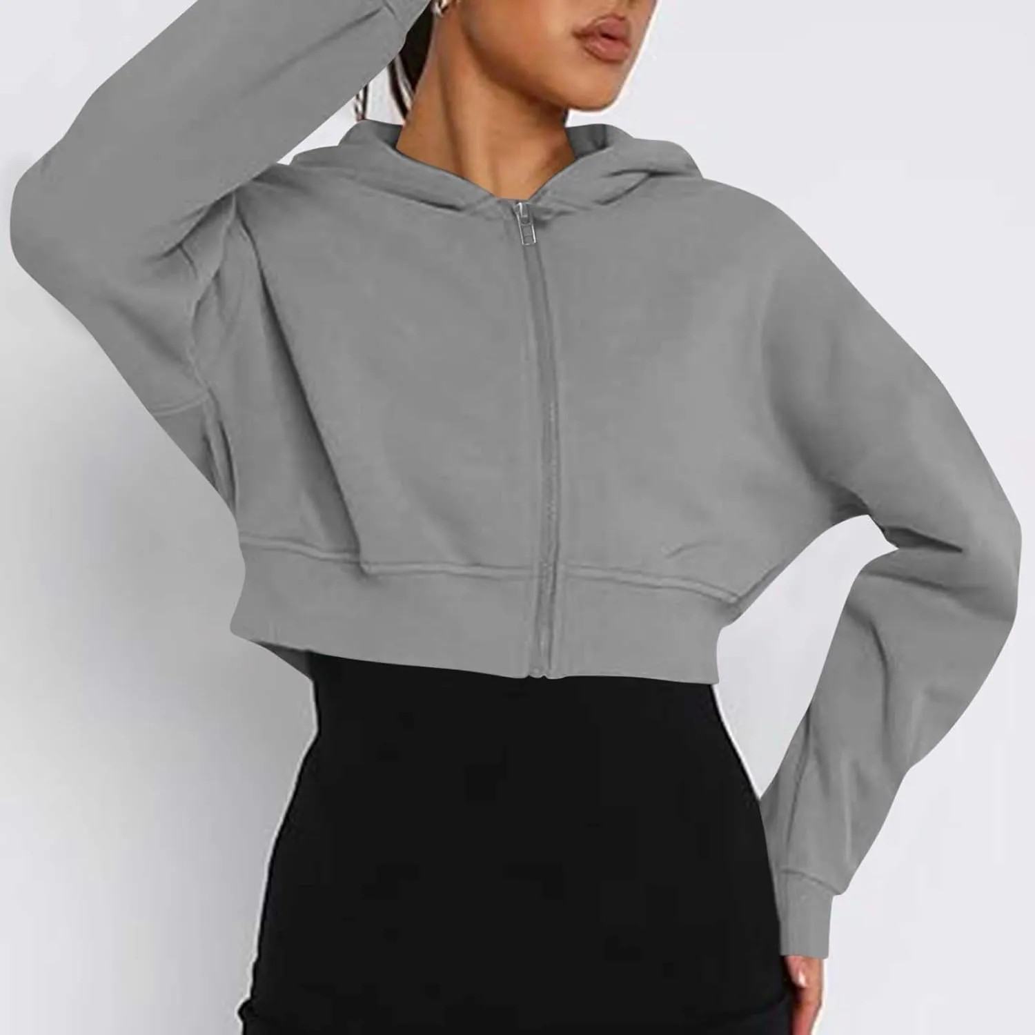 Women's Half Zipper Cropped Sweatshirts Hoodies,Casual V Neck Long Sleeve Pullover Tunic Comfy Basic Tops