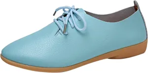 Women's Leather Lace Up Oxfords Sneakers Comfortable Slip-On Business Shoes Dressy Low Heel Walking Shoes Lightweight Breathable Sneakers