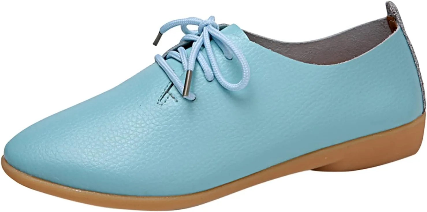 Women's Leather Lace Up Oxfords Sneakers Comfortable Slip-On Business Shoes Dressy Low Heel Walking Shoes Lightweight Breathable Sneakers