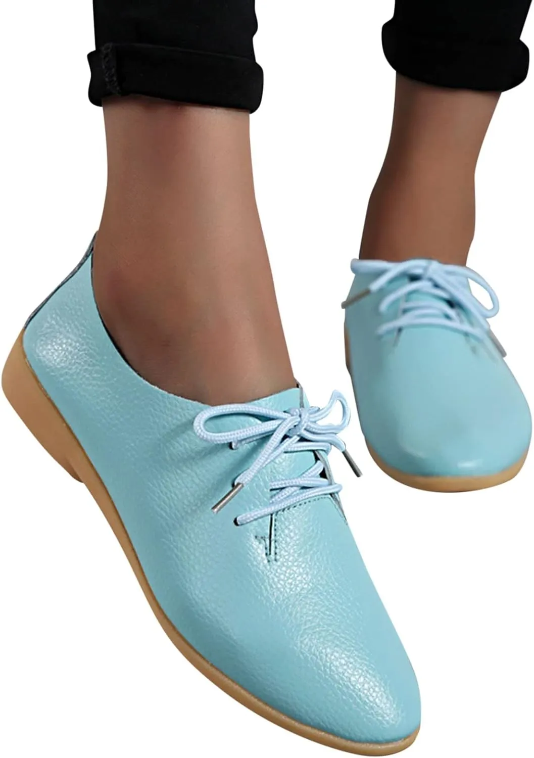 Women's Leather Lace Up Oxfords Sneakers Comfortable Slip-On Business Shoes Dressy Low Heel Walking Shoes Lightweight Breathable Sneakers