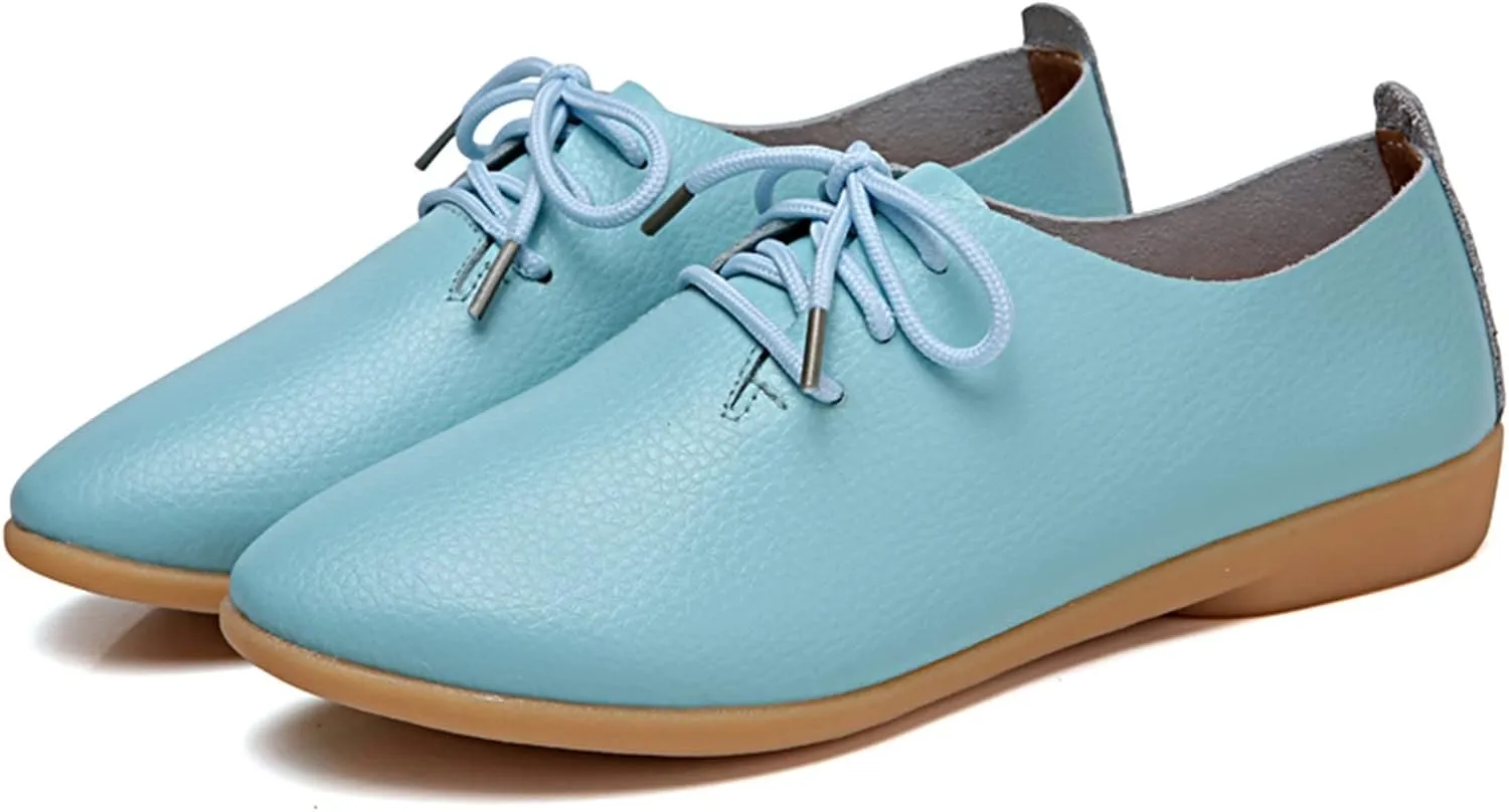 Women's Leather Lace Up Oxfords Sneakers Comfortable Slip-On Business Shoes Dressy Low Heel Walking Shoes Lightweight Breathable Sneakers