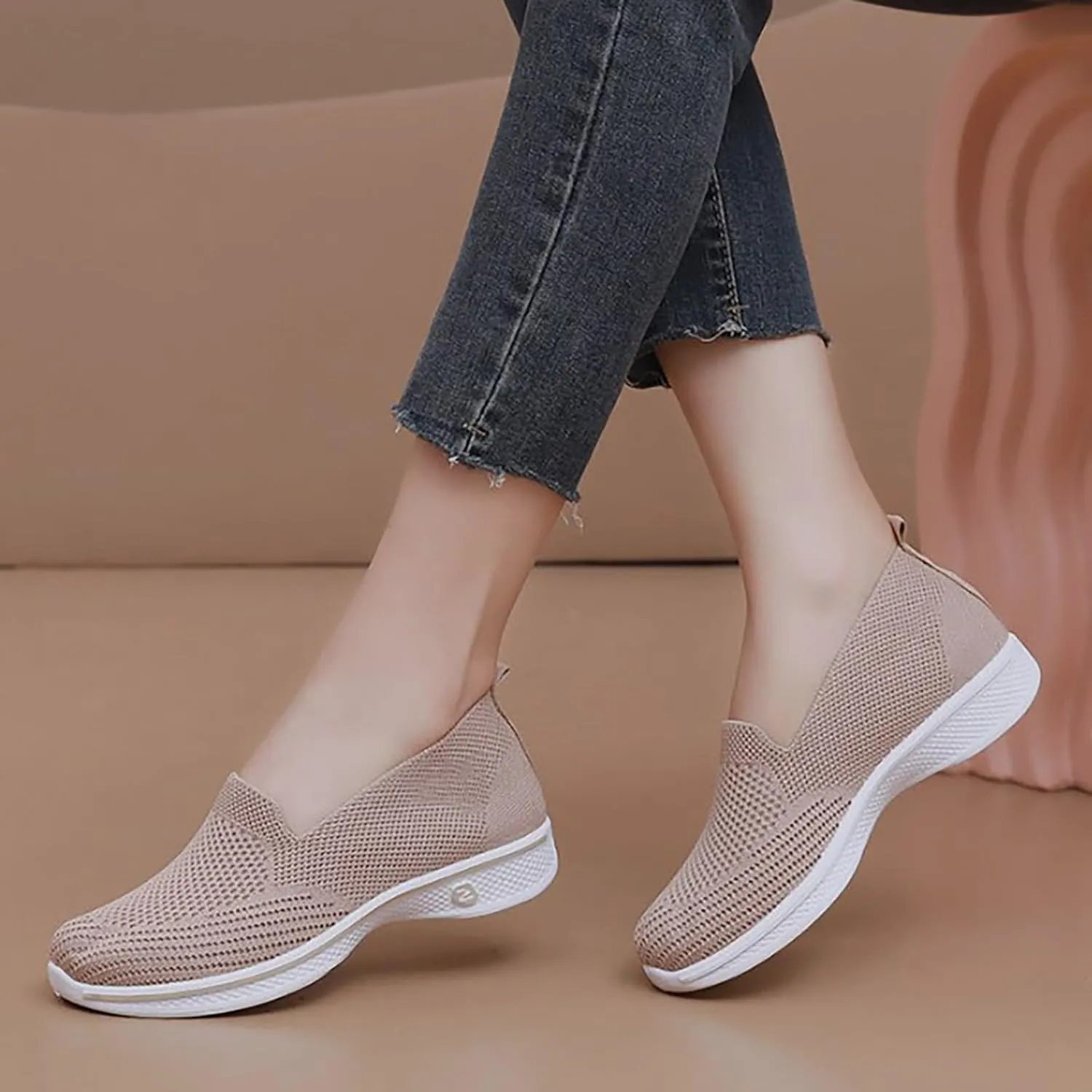 Womens Orthopedic Shoes Slip On Women's Sneakers Loafers Solid Color Lightweight Cute Round Toe Running Shoes Loafers for Women Casual Outdoor Walking Shoe