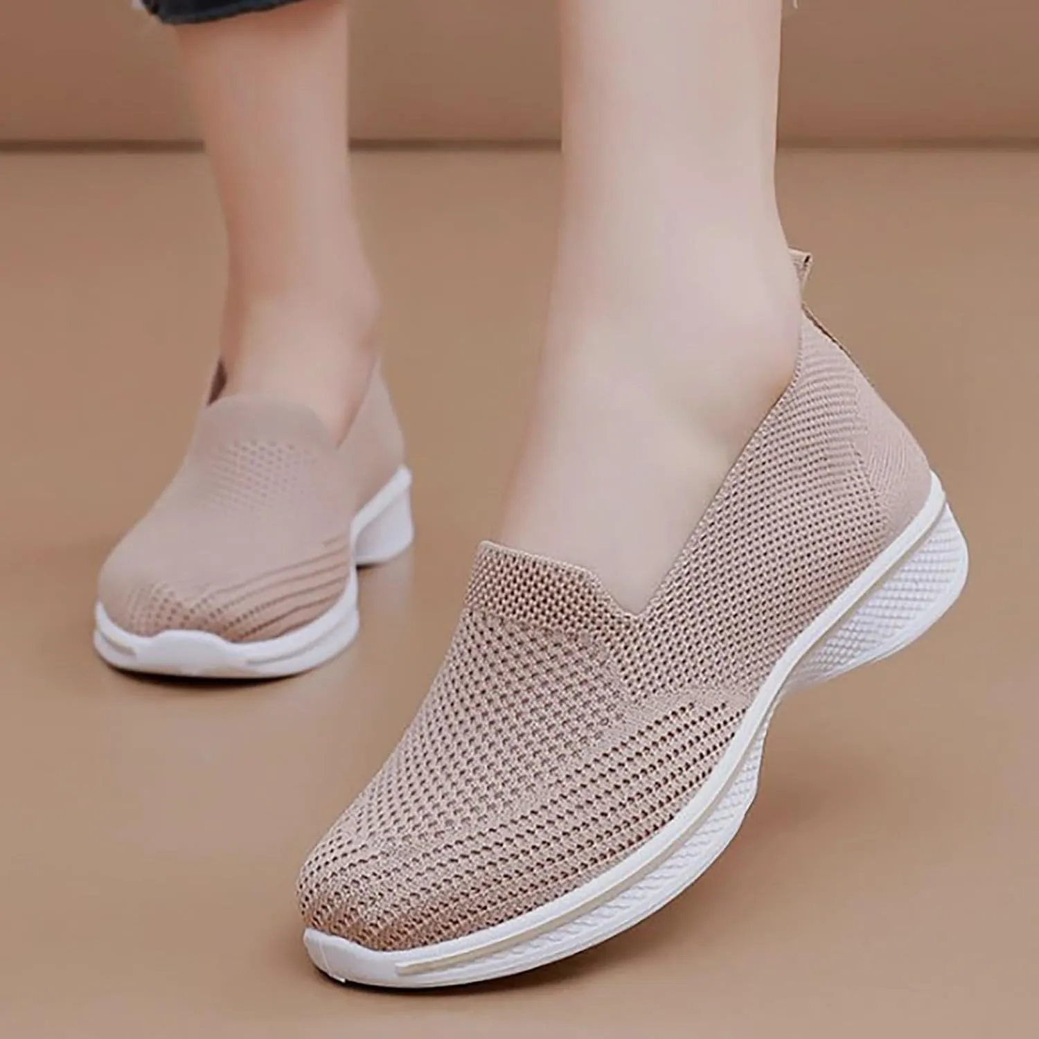 Womens Orthopedic Shoes Slip On Women's Sneakers Loafers Solid Color Lightweight Cute Round Toe Running Shoes Loafers for Women Casual Outdoor Walking Shoe