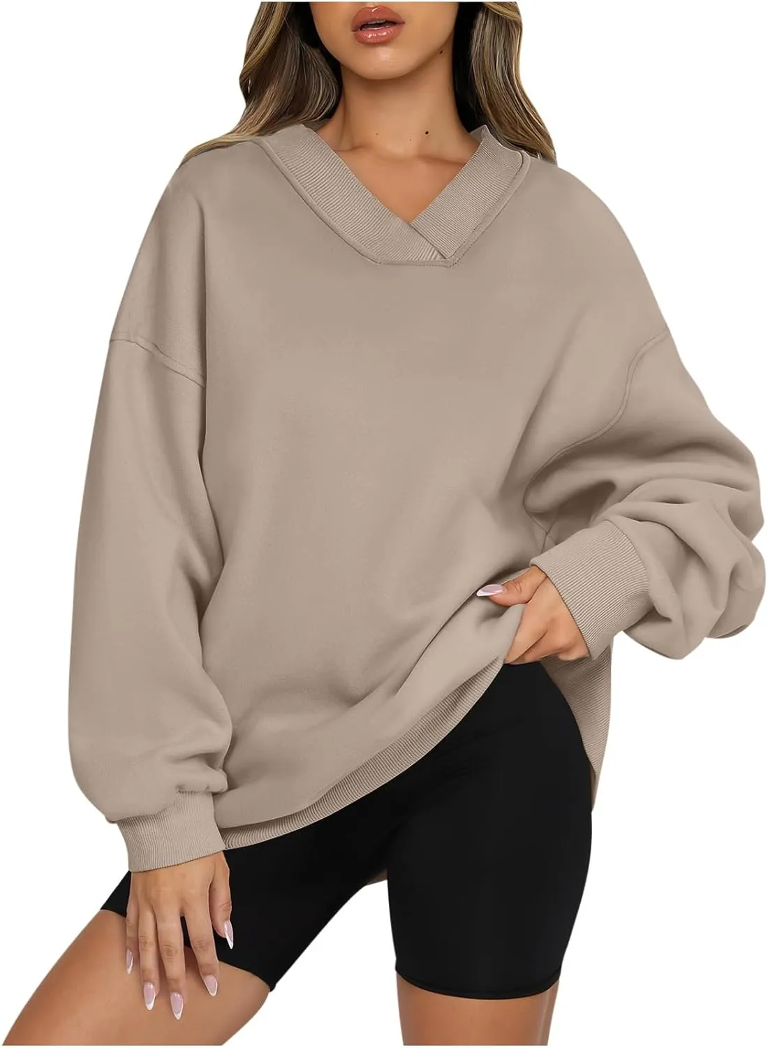 Women's Oversized Hoodies Sweatshirt,Casual V Neck Long Sleeve Pullover Tunic Comfy Basic Tops, Comfy Sweaters