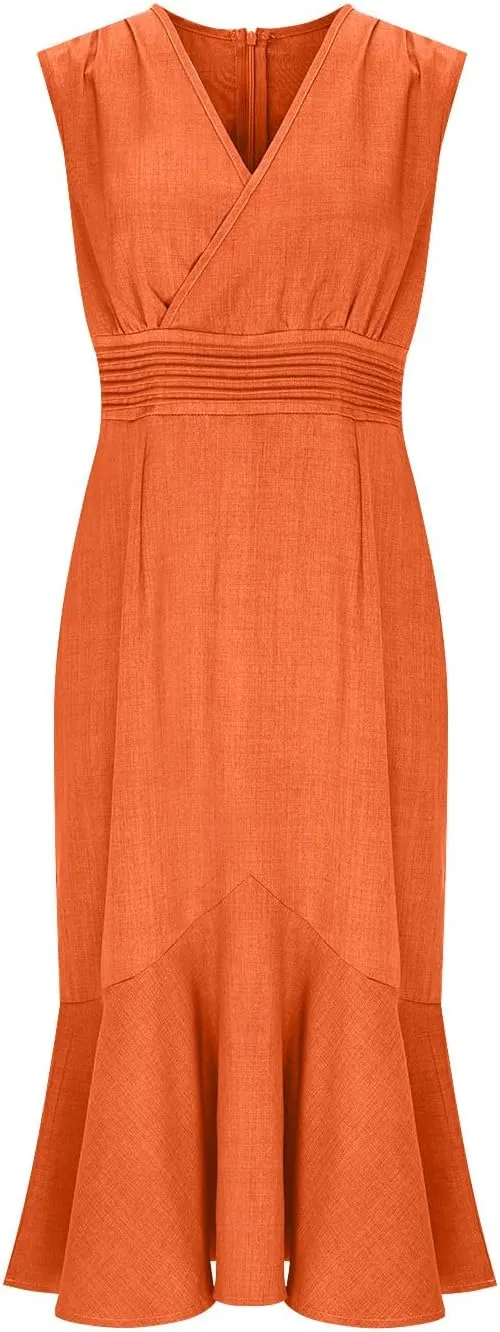 Women's Sleeveless Casual Mermaid Midi Dress, Loose V-Neck Summer Party Trendy Clothes High Waist Slim Fit Dresses