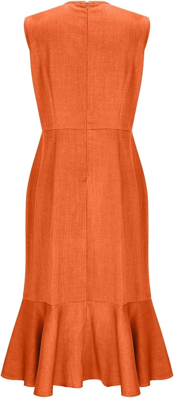 Women's Sleeveless Casual Mermaid Midi Dress, Loose V-Neck Summer Party Trendy Clothes High Waist Slim Fit Dresses