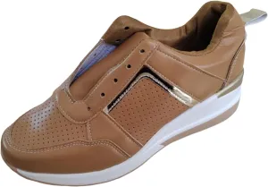 Womens Slip On Sports Shoes Women Walking Tennis Shoes Lightweight Casual Thick Sole Leather Lace Up Sneakers