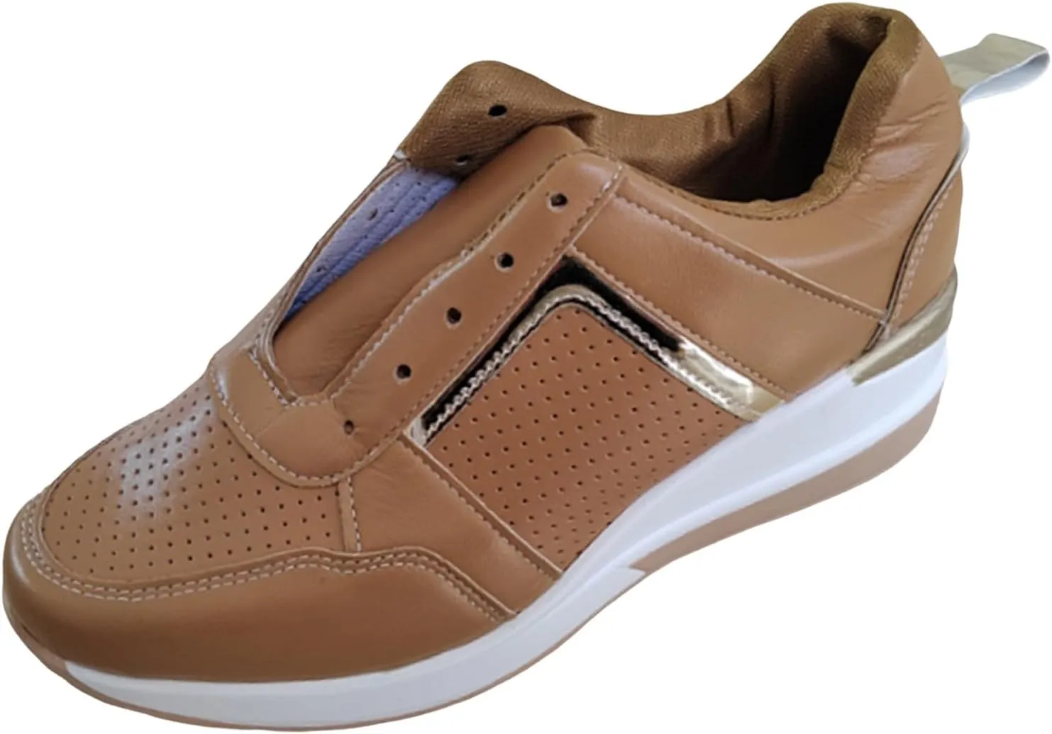 Womens Slip On Sports Shoes Women Walking Tennis Shoes Lightweight Casual Thick Sole Leather Lace Up Sneakers