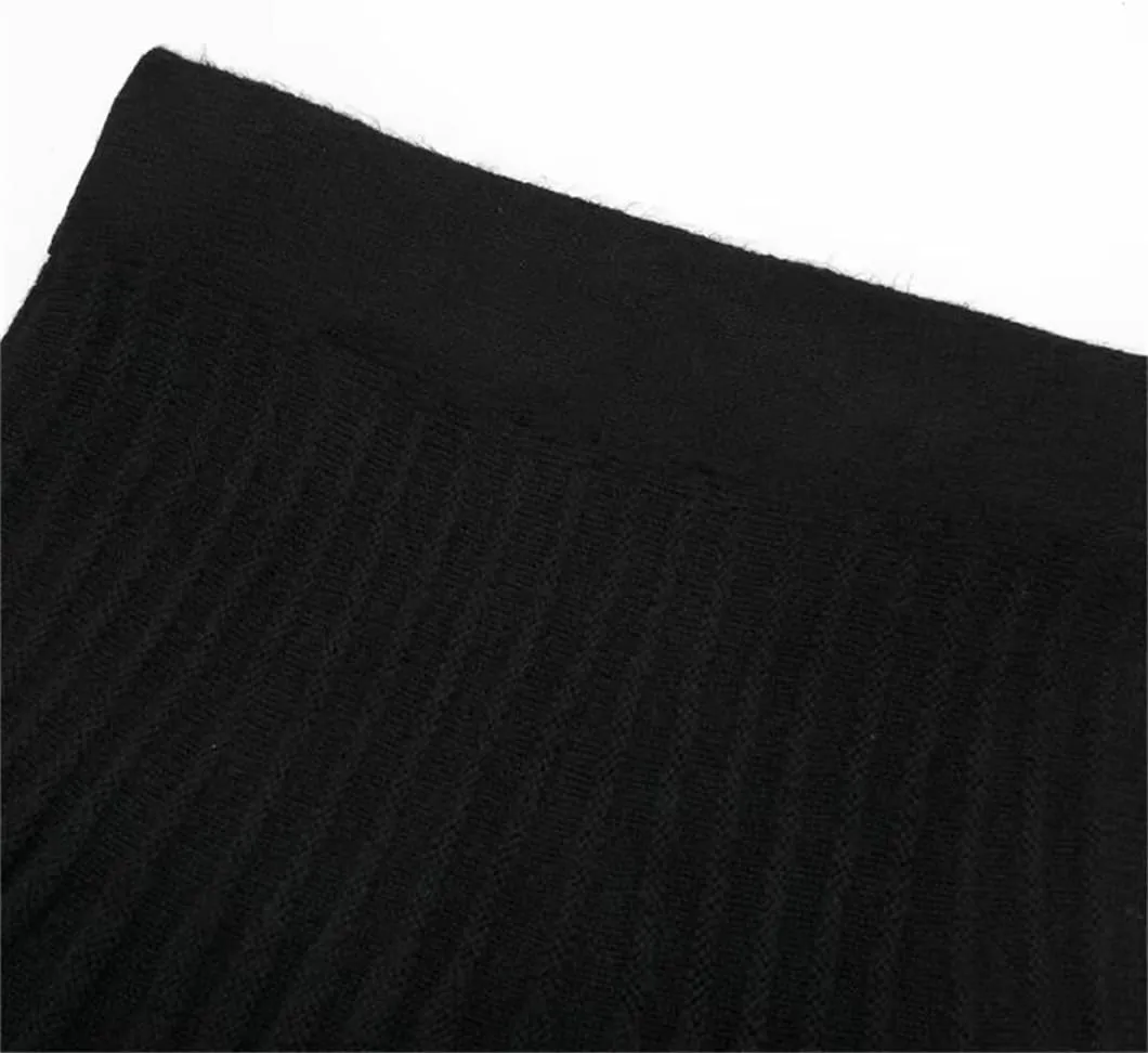 Women's Spring Elastic Waist Pleated Knit Mini Skirt - Black Asymmetrical Slim Fit