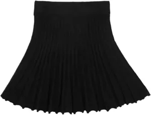 Women's Spring Elastic Waist Pleated Knit Mini Skirt - Black Asymmetrical Slim Fit