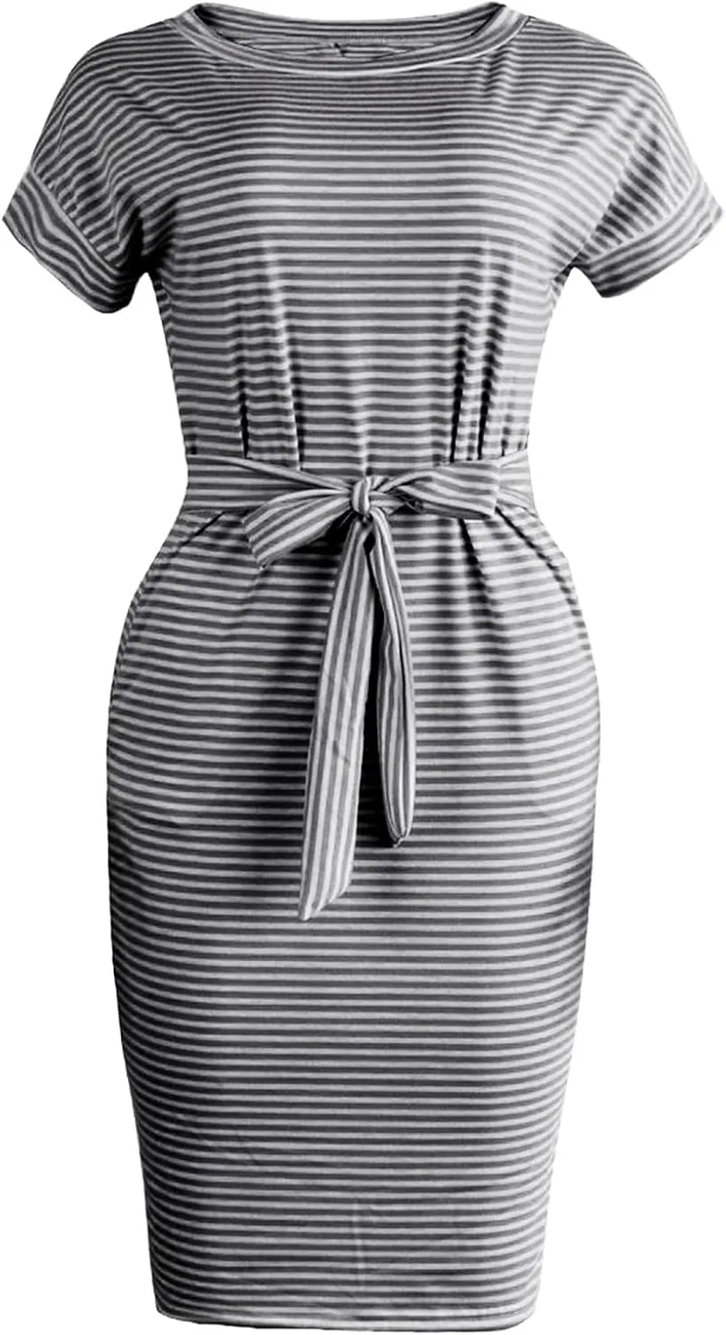 Womens Summer Dresses 2025 Casual Tie Front Short Sleeve A Line Midi Shirt Dress Beach Vacation Clothes