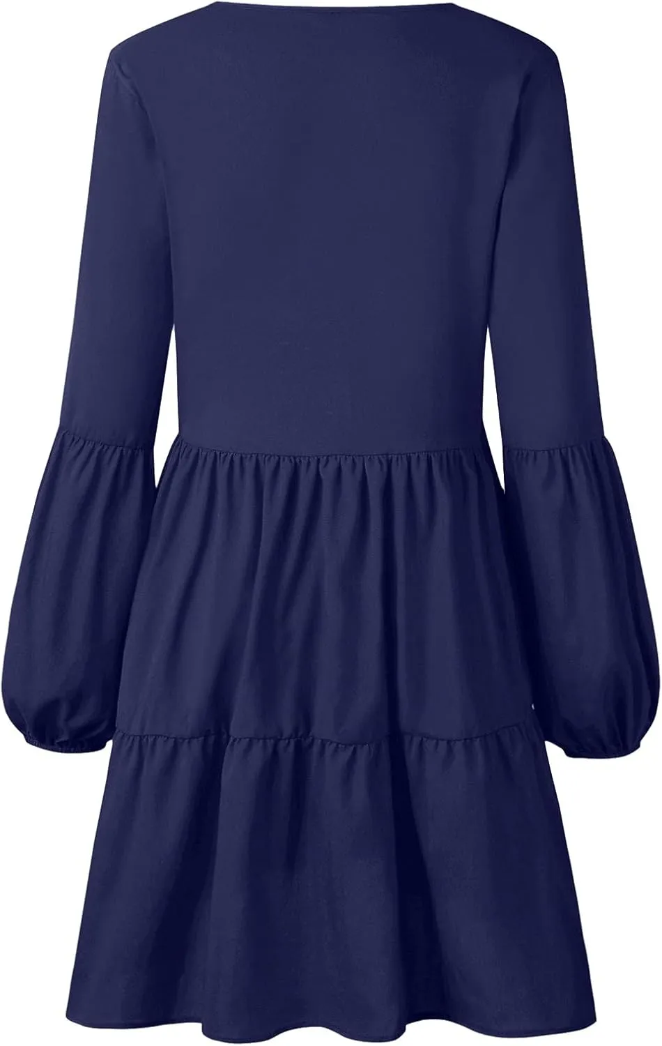 WUAI Summer Dress for Women Bell Long Sleeve V-Neck Tunic Dress Casual Loose Flowy Swing Shift Dresses