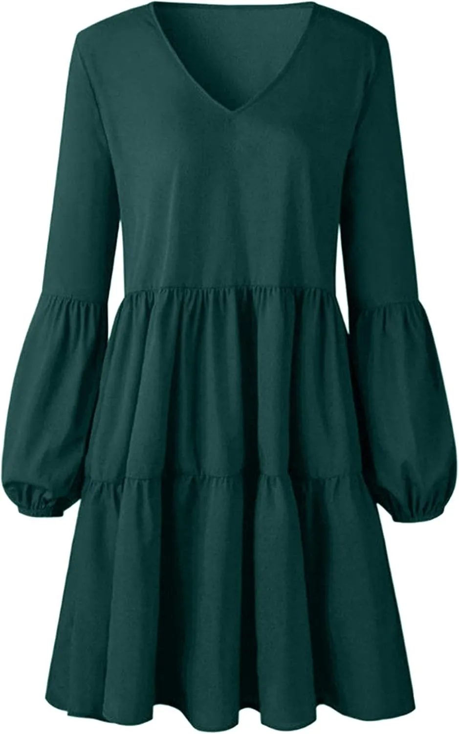 WUAI Summer Dress for Women Bell Long Sleeve V-Neck Tunic Dress Casual Loose Flowy Swing Shift Dresses