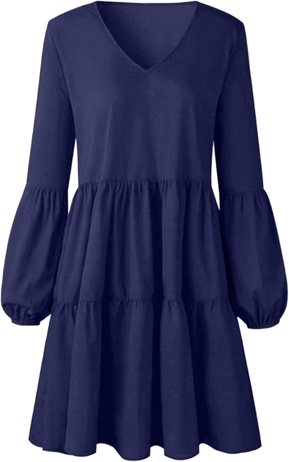 WUAI Summer Dress for Women Bell Long Sleeve V-Neck Tunic Dress Casual Loose Flowy Swing Shift Dresses