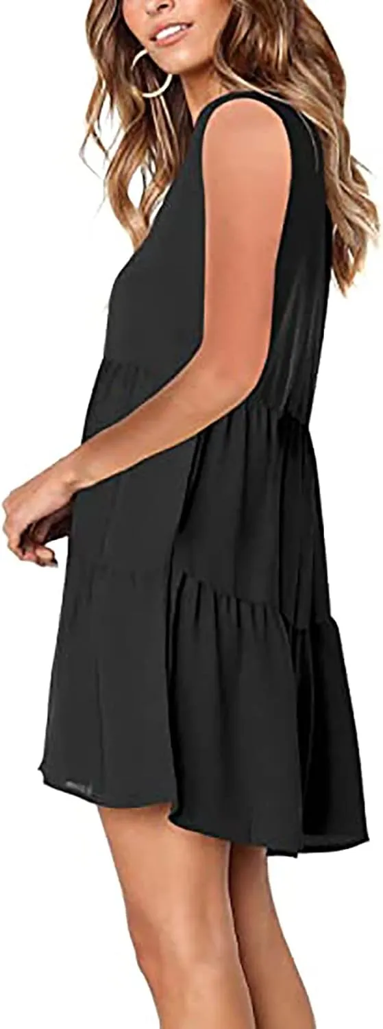 WUAI Women's Summer Tunic Dress V Neck Casual Loose Flowy Swing Shift Mini Dresses
