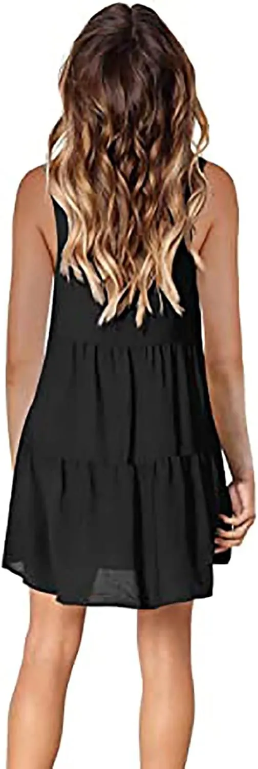 WUAI Women's Summer Tunic Dress V Neck Casual Loose Flowy Swing Shift Mini Dresses