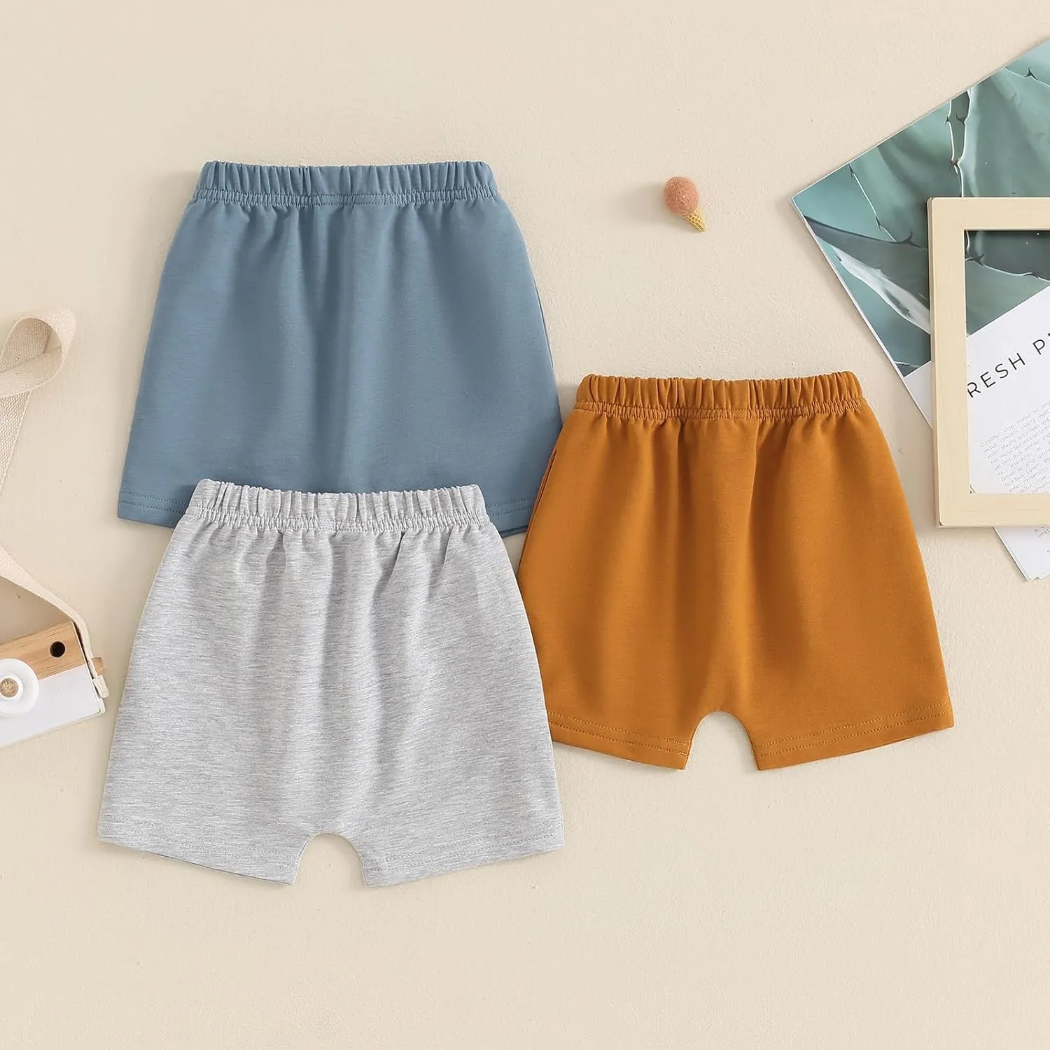 Yoawdats Baby Boys' 3-Pack Pull-on Jogger Shorts Knit Shorts Classic Fit Elastic Waist Toddler Shorts Kids Multipacks Pants