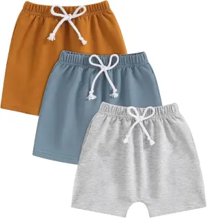 Yoawdats Baby Boys' 3-Pack Pull-on Jogger Shorts Knit Shorts Classic Fit Elastic Waist Toddler Shorts Kids Multipacks Pants