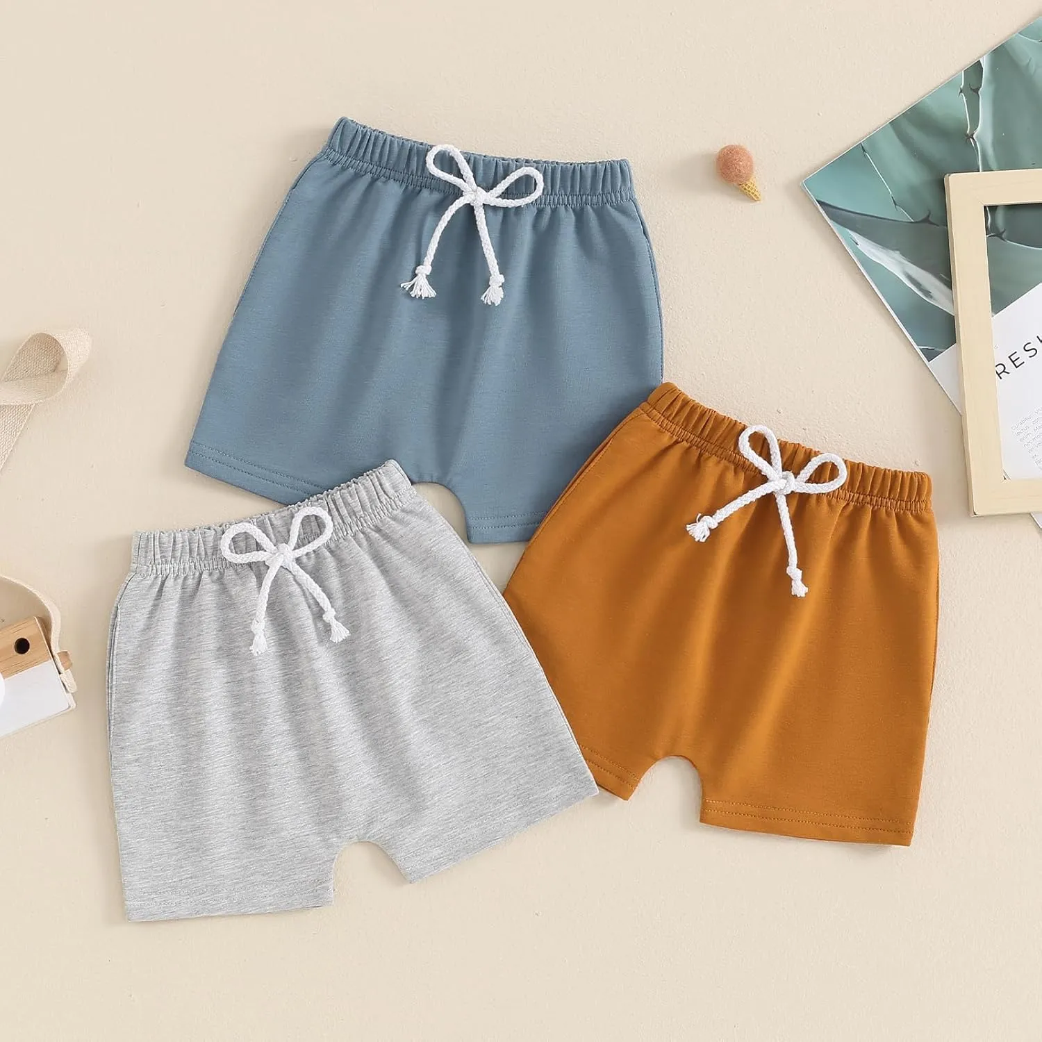 Yoawdats Baby Boys' 3-Pack Pull-on Jogger Shorts Knit Shorts Classic Fit Elastic Waist Toddler Shorts Kids Multipacks Pants