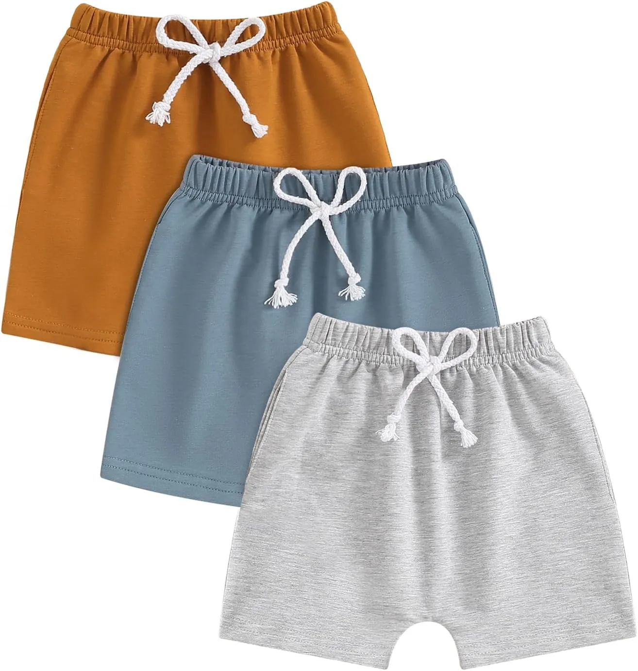 Yoawdats Baby Boys' 3-Pack Pull-on Jogger Shorts Knit Shorts Classic Fit Elastic Waist Toddler Shorts Kids Multipacks Pants