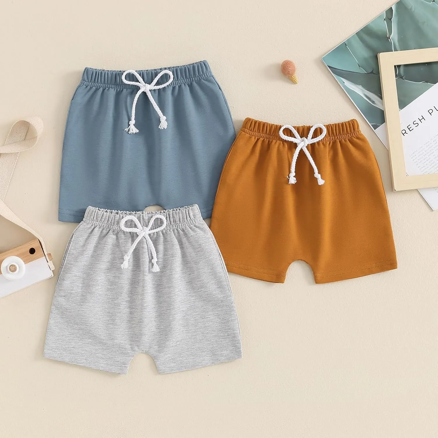 Yoawdats Baby Boys' 3-Pack Pull-on Jogger Shorts Knit Shorts Classic Fit Elastic Waist Toddler Shorts Kids Multipacks Pants