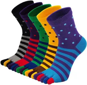 ZAKASA Mens Toe Socks Cotton Five Finger Crew Socks Athletic Running Socks 5 Pairs