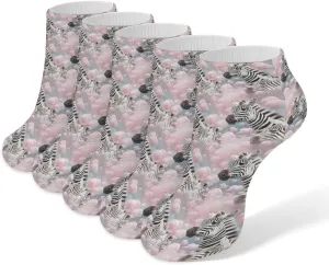 Zebras in Bubbles 5 Pairs Low Cut Ankle Socks for Men Women Athletic Running Socks No Show Breathable