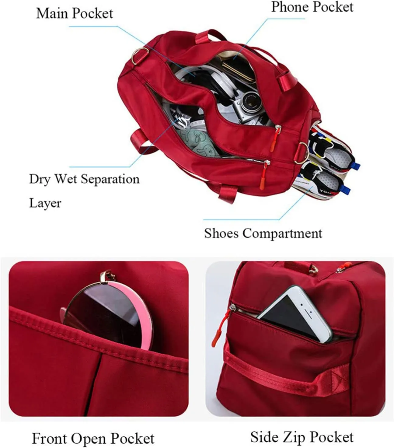 ZUEVI Sports Gym Duffel Bag for Men or Women Waterproof Weekender Travel Bag with Shoes Compartment Dry and Wet Separation for Training Swim Yoga(Violet)