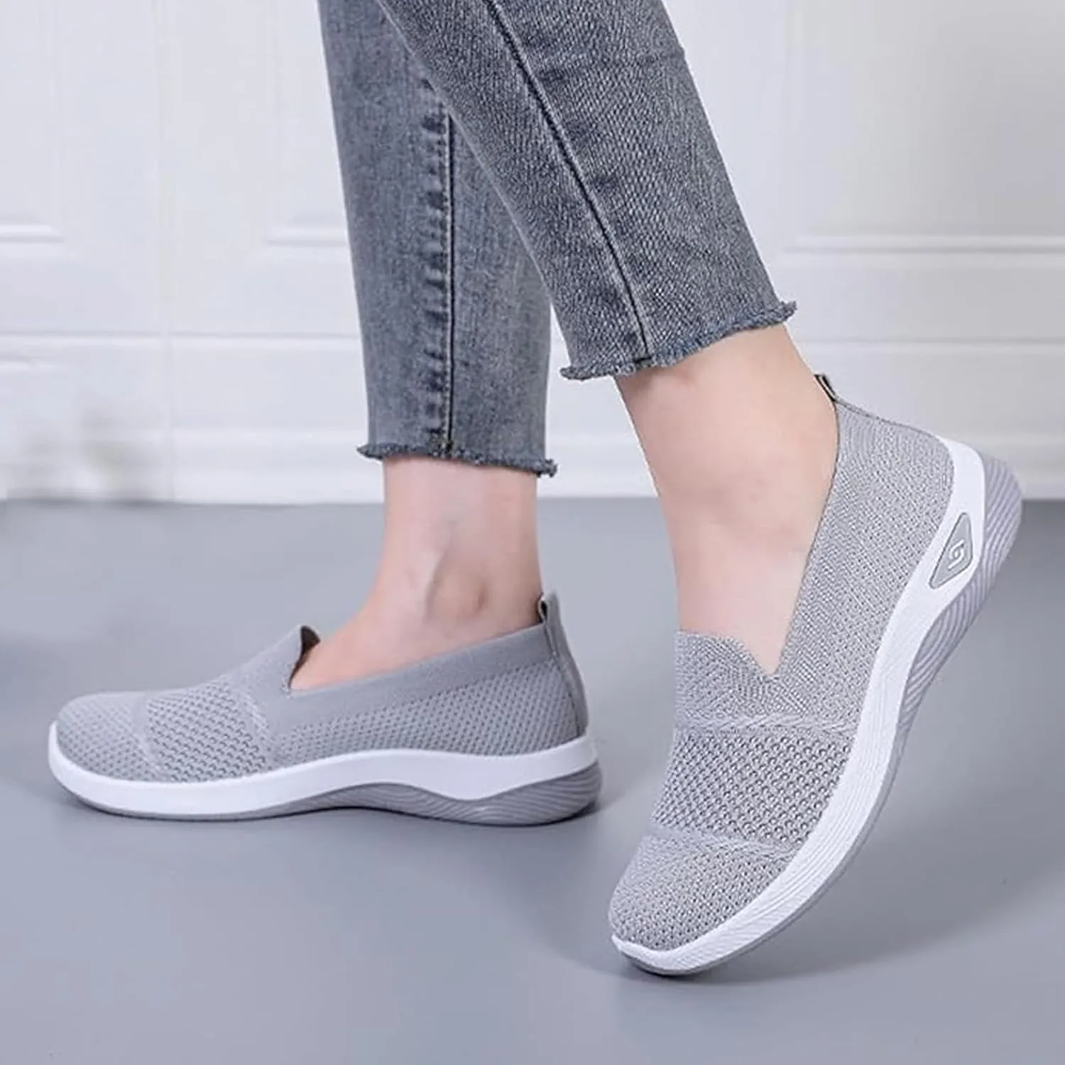 ZWRXW Slip On Orthopedic Sneakers Women Knitted Woven Breathable Soft Shoe Casual Mesh-Comfortable Tennis Shoes Arch Support Diabetic Foam Walking Shoes Workout Athletic Sneakers