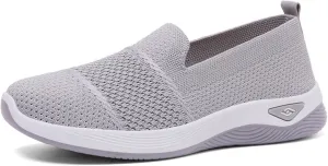 ZWRXW Slip On Orthopedic Sneakers Women Knitted Woven Breathable Soft Shoe Casual Mesh-Comfortable Tennis Shoes Arch Support Diabetic Foam Walking Shoes Workout Athletic Sneakers