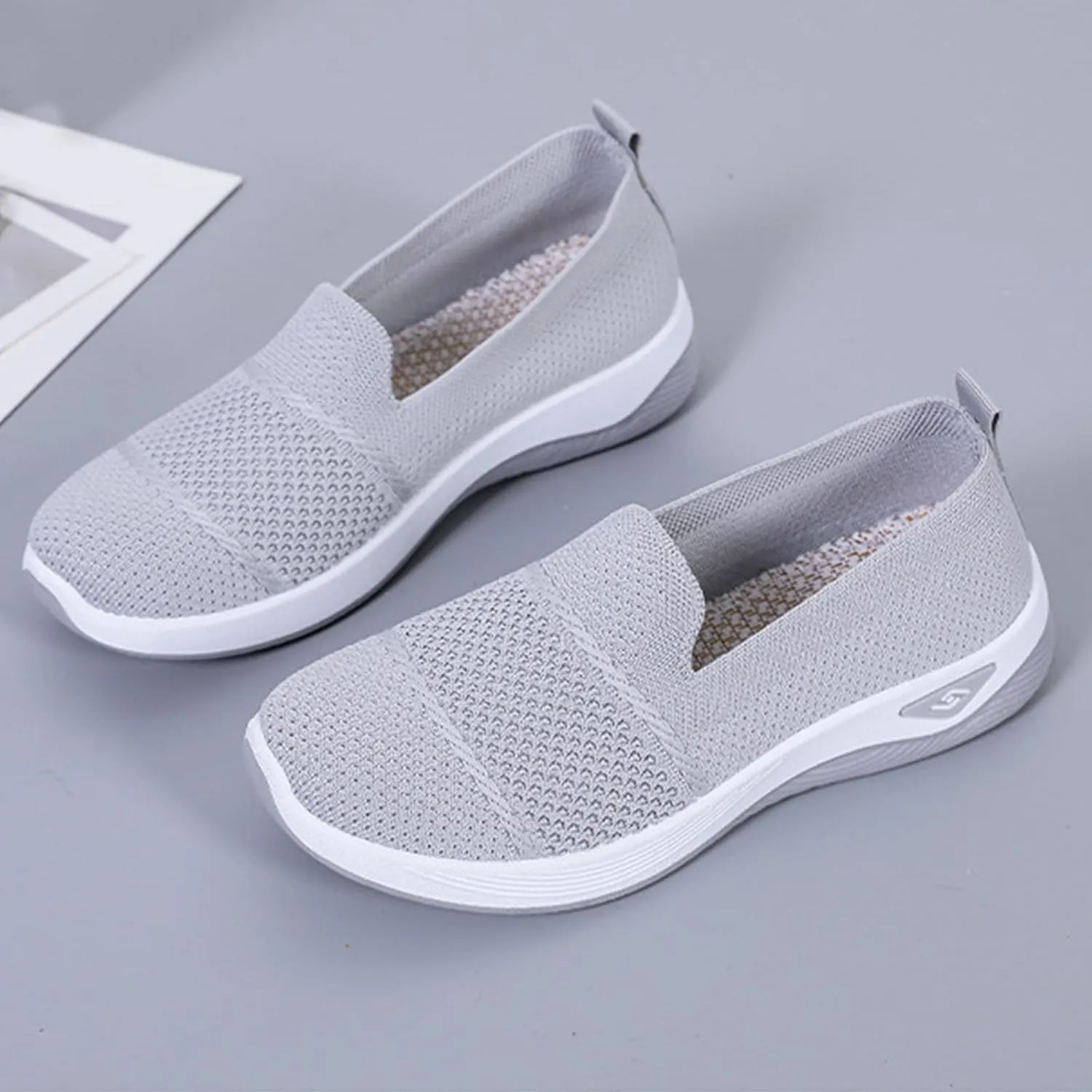 ZWRXW Slip On Orthopedic Sneakers Women Knitted Woven Breathable Soft Shoe Casual Mesh-Comfortable Tennis Shoes Arch Support Diabetic Foam Walking Shoes Workout Athletic Sneakers