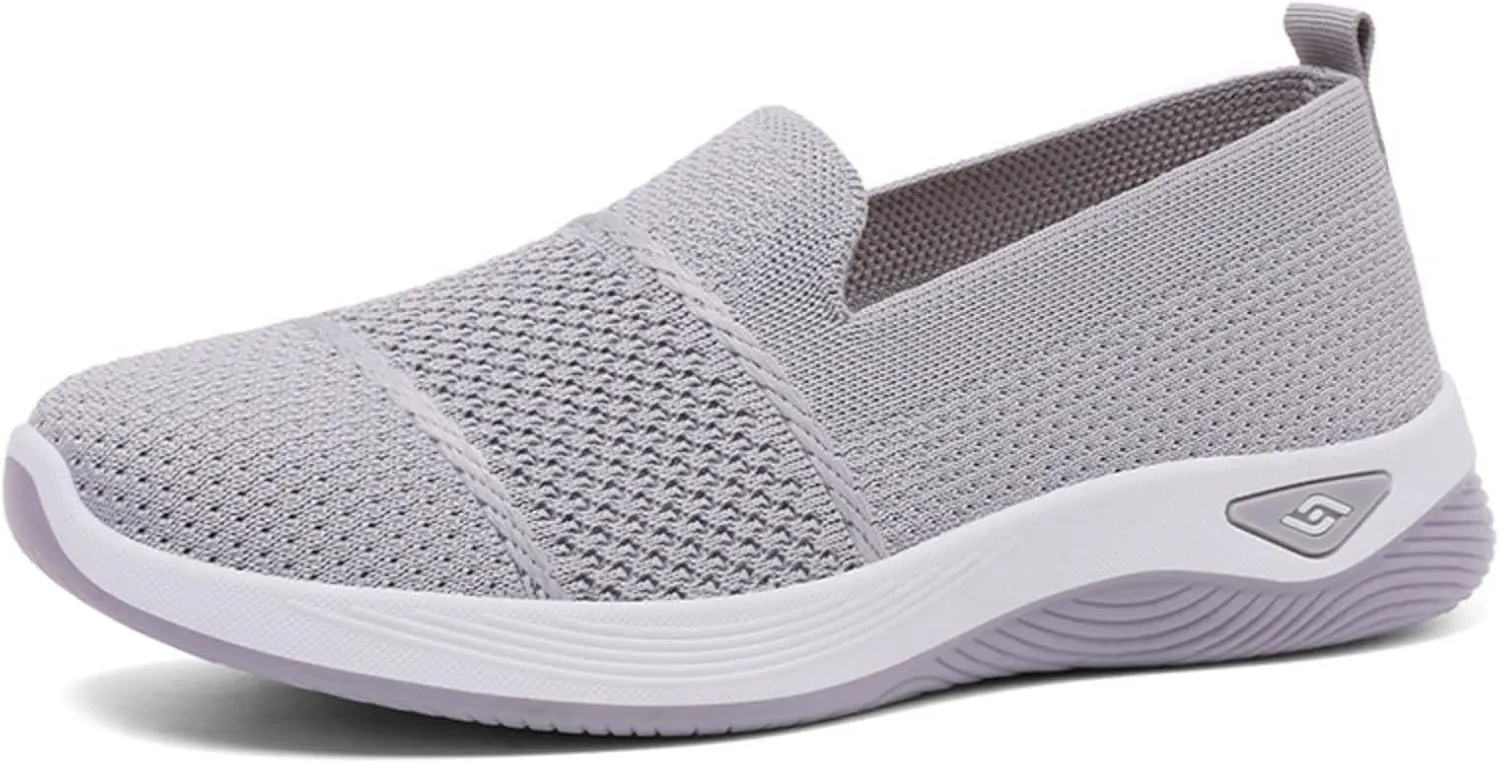 ZWRXW Slip On Orthopedic Sneakers Women Knitted Woven Breathable Soft Shoe Casual Mesh-Comfortable Tennis Shoes Arch Support Diabetic Foam Walking Shoes Workout Athletic Sneakers